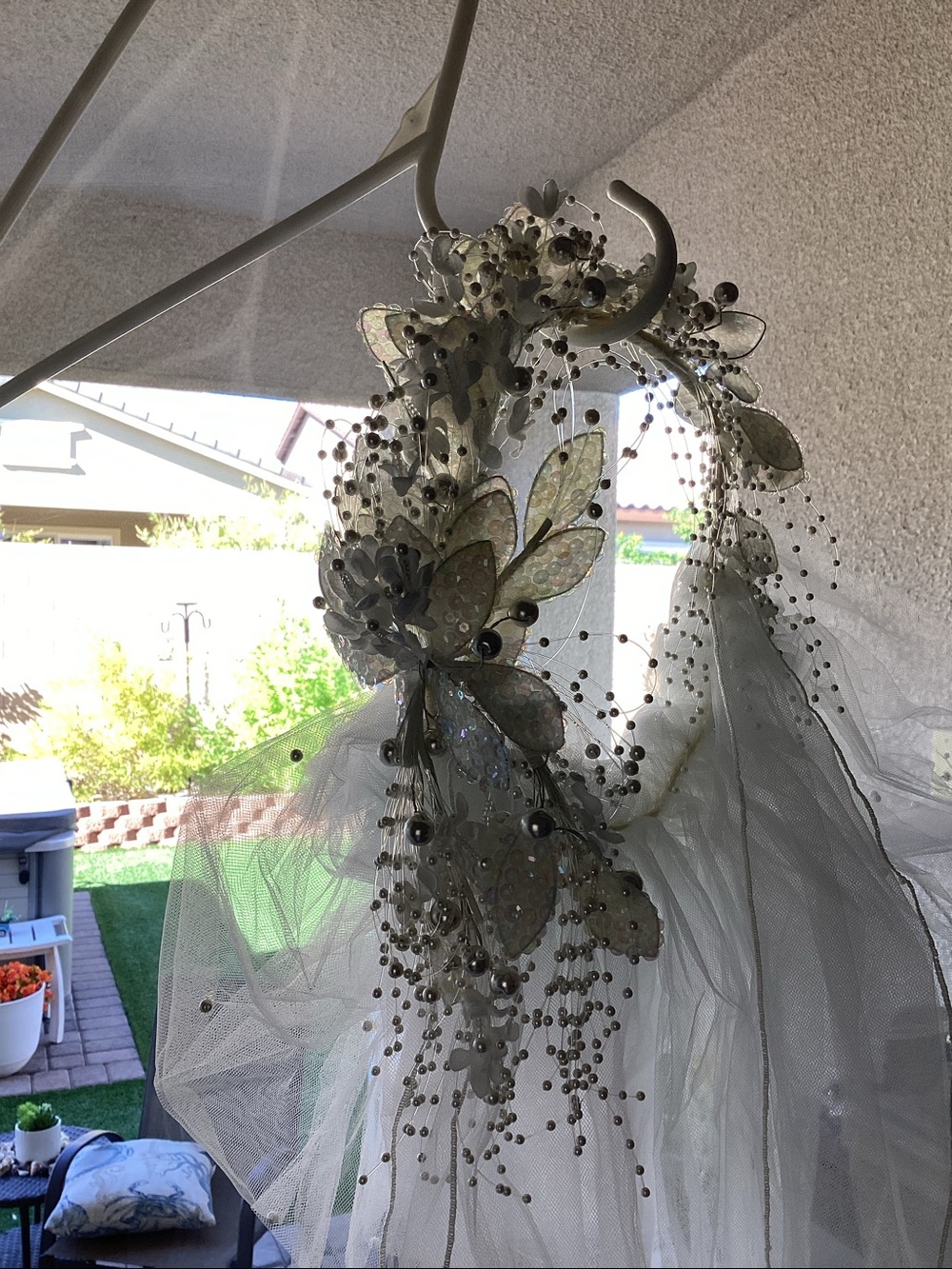 White Wedding Dress Veil with Floral Headpiece - Picture 3 of 6